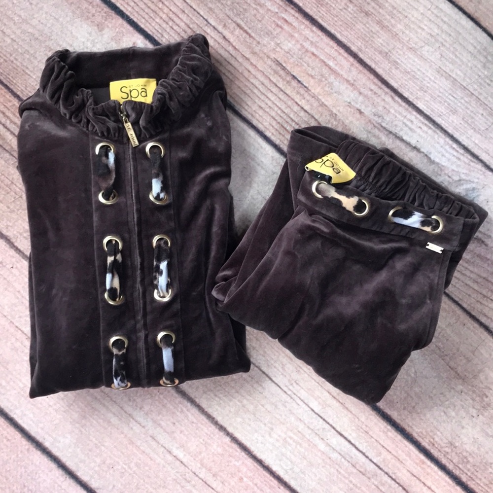 St John Spa velour track suit with leopard detail
